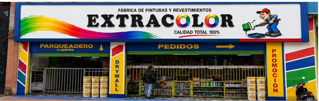 Fachada fábrica Pinturas Extracolor Av. Abastos Bogotá