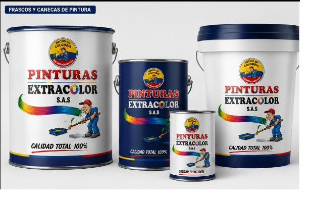 Presentaciones Pinturas Extracolor — frascos, galones, canecas y cuñetes